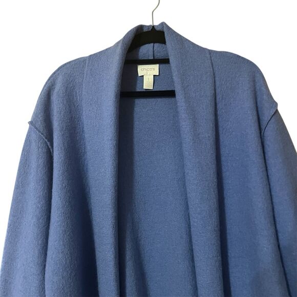 Chico's Womens Size 1 Medium Blue Wool Open Front Cardigan - Picture 2 of 4